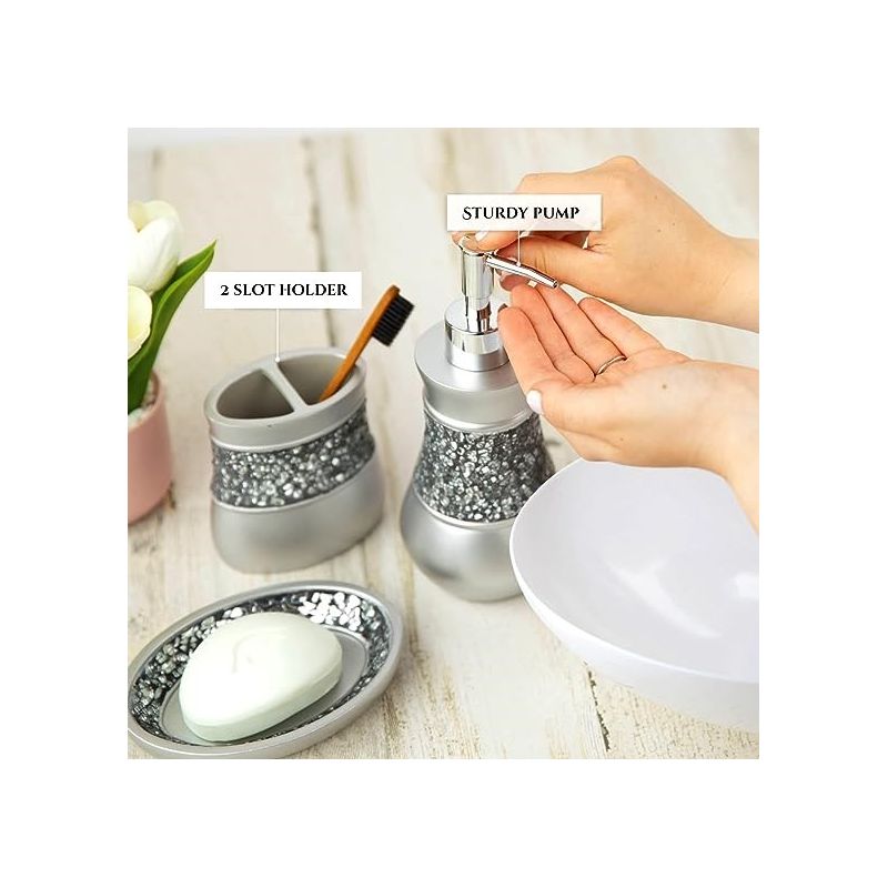 Creative Scents Gray Bathroom Silver Mosaic Glass Accessories Set, 3 of 8