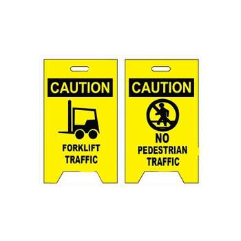 National Marker Floor Sign Dbl Side Caution Forklift Traffic Caution No Pedestrian Traffic 20X12
