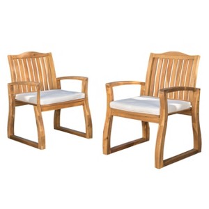 Della 2pk Acacia Wood Dining Chairs: Weather-Resistant with Cushions - Christopher Knight Home - 1 of 4