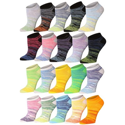 Tipi Toe Women's 20 Pairs Bright Colored Contrasted Ministripes Patterned Low Cut/No Show Socks