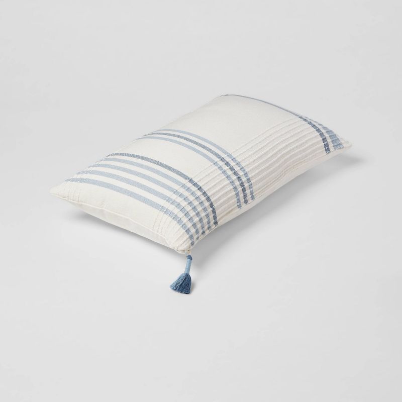 Oversized Woven Striped Lumbar Throw Pillow with Tassel Zipper Neutral/Blue - Threshold&#8482;, 4 of 6