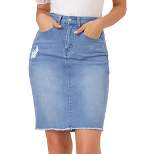 Allegra K Women's Basic Distressed High Waist Ripped Hem Washed Jeans Skirt