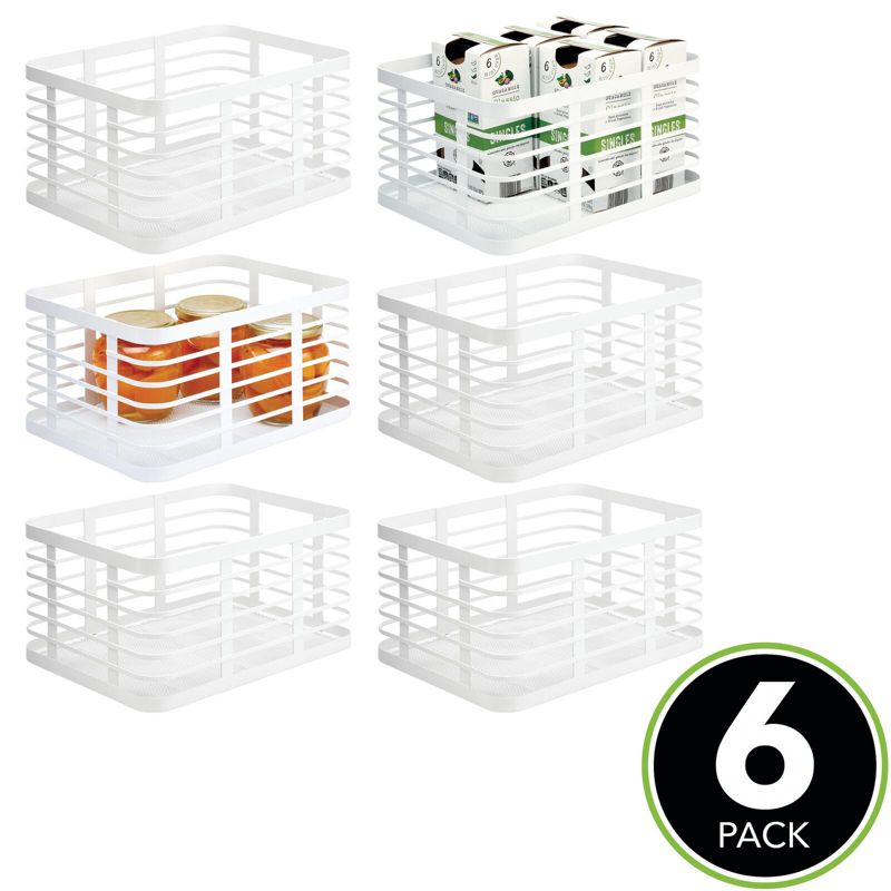 mDesign Flat Wire Basket for Kitchen Organization,12" Wide, 6 Pack, White, 2 of 9