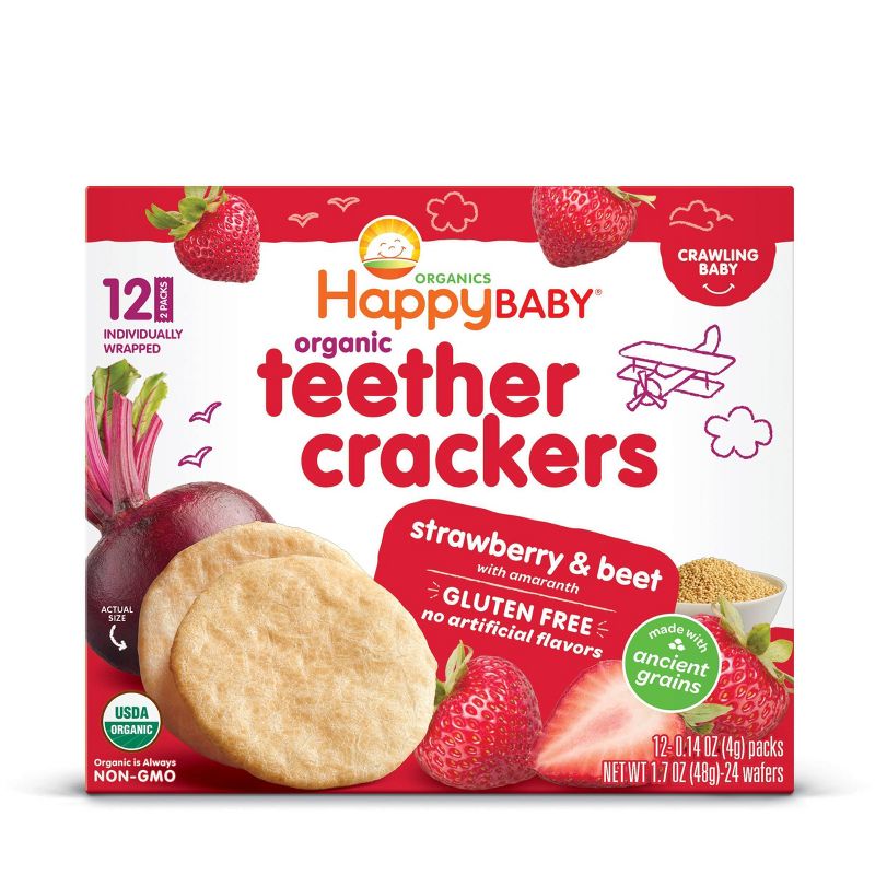 HappyBaby Strawberry &#38; Beet Organic Teether Crackers - 12ct/0.14oz Each, 3 of 15