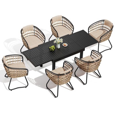 Crestlive Products Modern Aluminum Outdoor Dining sets Expandable Patio Dining Table with arm chairs for 4-10 People Outside