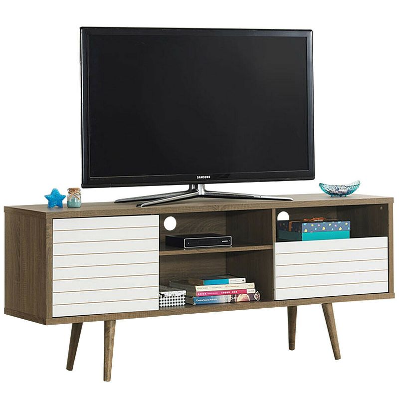 Costway Modern TV Stand/Console Cabinet 3 Shelves Storage Drawer Splayed Leg Wood/White, 1 of 11