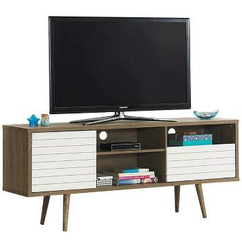 Costway Modern TV Stand/Console Cabinet 3 Shelves Storage Drawer Splayed Leg Wood/White