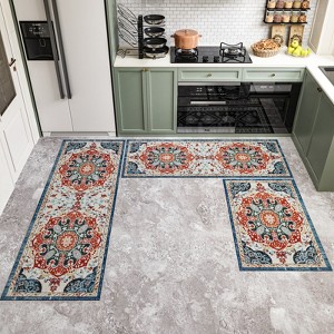 Boho Kitchen Rugs Set of 3 Washable Throw Rugs with TPR Backing Non Slip Floor Mats Farmhouse Carpet for Kitchen, Laundry Room, Hallway - 1 of 4