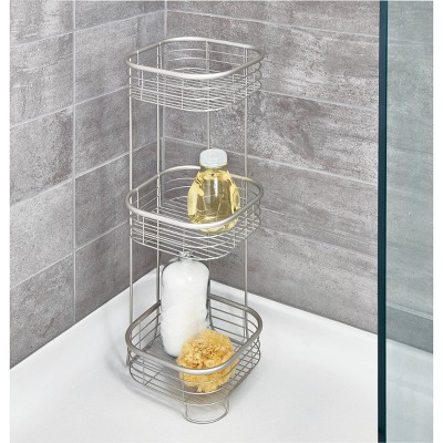 iDesign Satin Silver 3-Tier Freestanding Shower Shelf Organizer