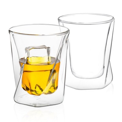 JoyJolt Lacey Whiskey Double Wall Glasses - Set of 2 Insulated Whiskey Glass - 10-Ounces.