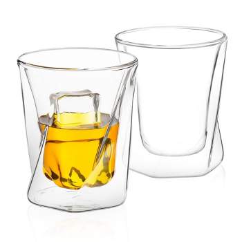 JoyJolt Lacey Whiskey Double Wall Glasses - Set of 2 Insulated Whiskey Glass - 10-Ounces.
