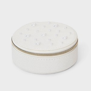 Round Travel Jewelry Organizer with Heart Pearls - A New Day™ Cream - 1 of 2