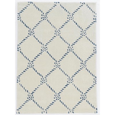 HomeStock Trio Rope Qua Ivory & Navy 5x7, Transitional, Hand Tufted