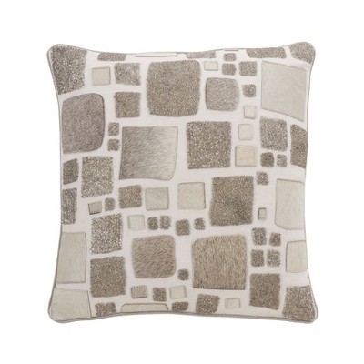 Saro Lifestyle Hair-on Leather Patchwork  Decorative Pillow Cover