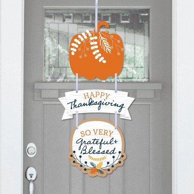 Big Dot of Happiness Happy Thanksgiving - Hanging Porch Fall Harvest Party Outdoor Decorations - Front Door Decor - 3 Piece Sign