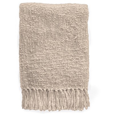 Cozy Cotton Beige Boucle Fringe Throw Beige