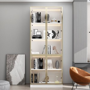 Famapy 31.5"W Tall Storage Pantry Glass - Door Display Cabinet Bookcase with LED Lighting Storage Cabinet - 1 of 4
