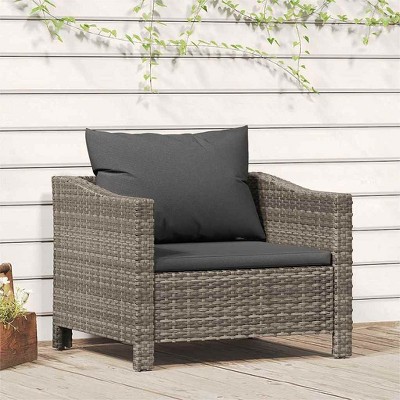 VidaXL Patio Armchair with Cushion Gray Poly Rattan