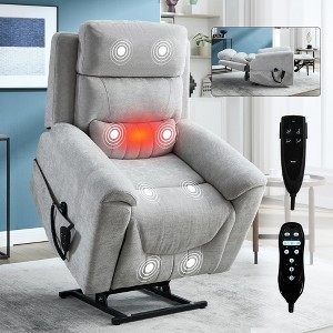 KWPZQEB Dual Motor Infinite Position Recliner Chair, Single Sofa with 8-Point Vibration Massage & Lumbar Heating, Wide Reclining Sofa for Living Room - 1 of 4