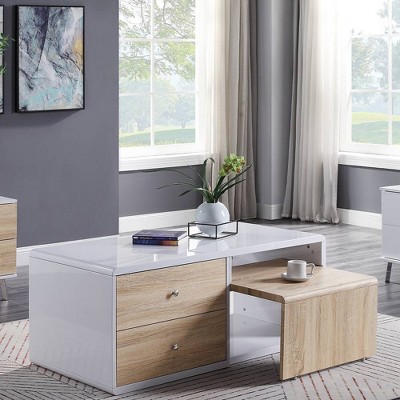 Verux Urban Loft 47" White High Gloss Wooden Coffee Table with Storage