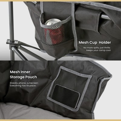 Oversized Charcoal Black Padded Folding Camping Chair with Cup Holder
