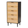 Maureen Wood and Rattan 5 Drawer Storage Chest Espresso/Natural Brown - Baxton Studio: Bohemian Style, Tapered Legs - 2 of 4