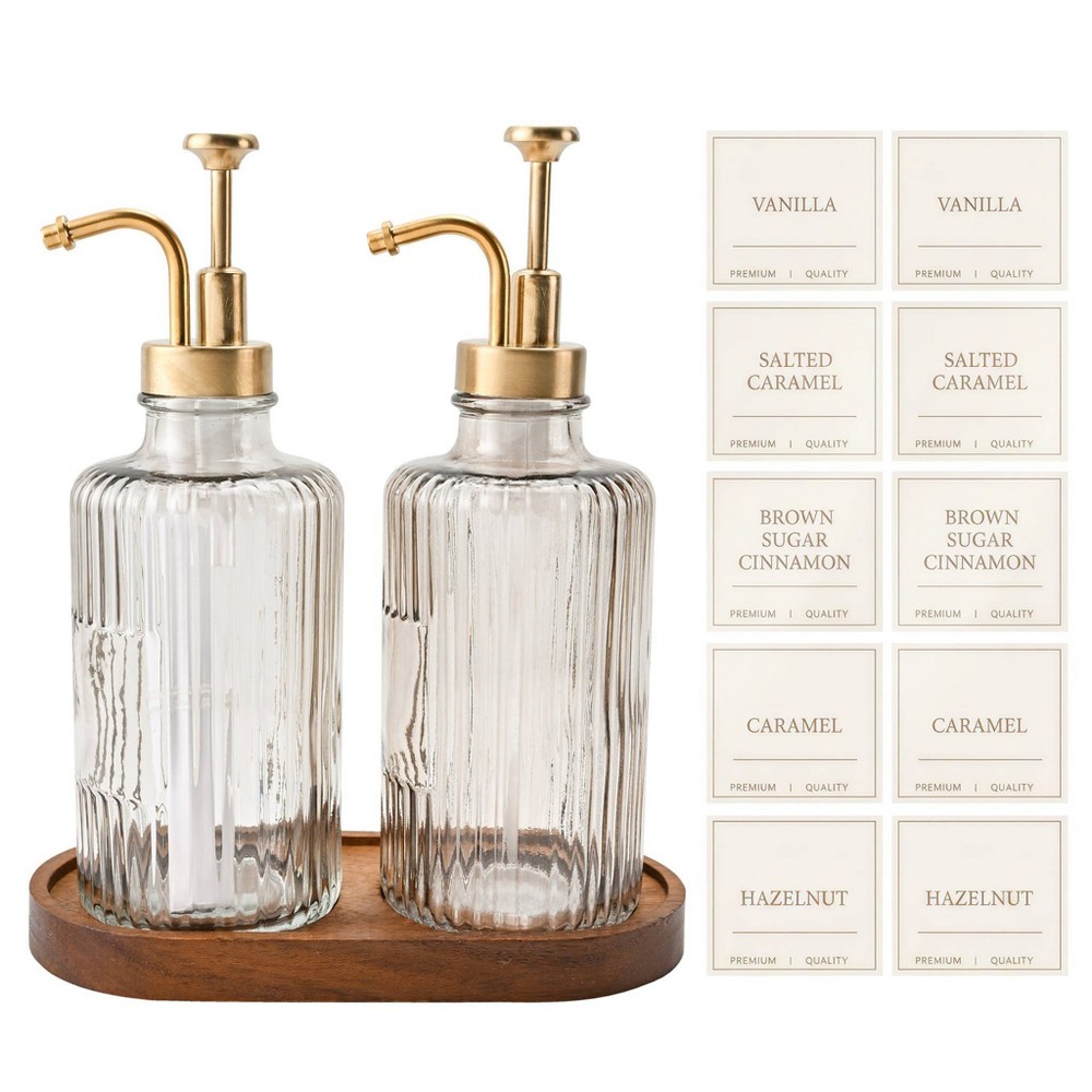 Cook With Color 2pc Glass Syrup Dispensers with Wooden Tray