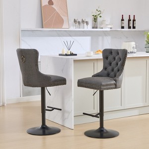 FONTOI 2 PCS Swivel Barstools with Adjusatble Seat Height, Thick Bar Stools with Backs for Living Room Kitchen Pub, Black, 20.4"*49.9"*17.5" - 1 of 4