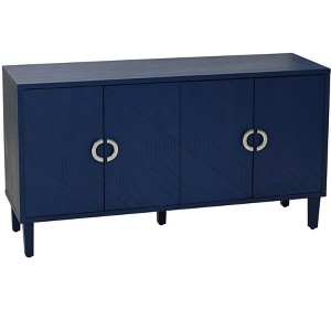 TIRAMISUBEST 4-Door Navy Blue Storage Cabinet with Wheels - Vintage Style Mobile File Organizer with Pine Legs - 1 of 4