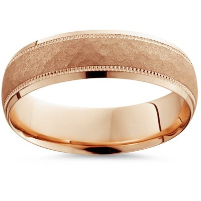 Pompeii3 6mm Mens Rose Gold 14K Hammered Band Wedding Ring