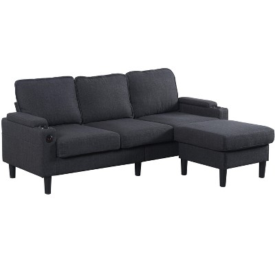 NicBex L-Shaped Sectional Sofa with Storage Ottoman,USB Port and 2 Cup Holders for Living Room,Apartment,Office