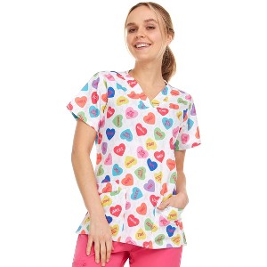 MediChic Women Scrubs V-Neck Printed Scrub Top with Three Pockets - 1 of 4