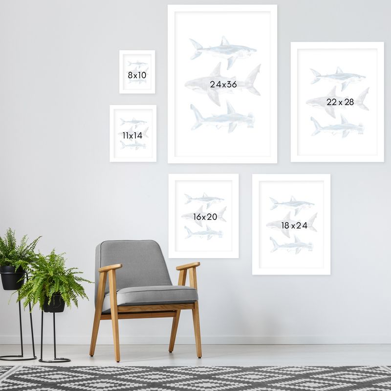 Americanflat Animal Minimalist Painted Shark Trio 1 By Jetty Home White Framed Print Wall Art, 4 of 8