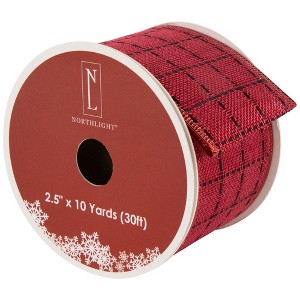 Northlight Red Woven Square Plaid Wired Craft Christmas Ribbon 2.5" x 10 Yards - 1 of 4