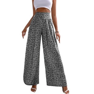 Coolmee Womens Casual Loose Fit Palazzo Pants Elastic High Waist Lounge Long Wide Leg Trousers - 1 of 4