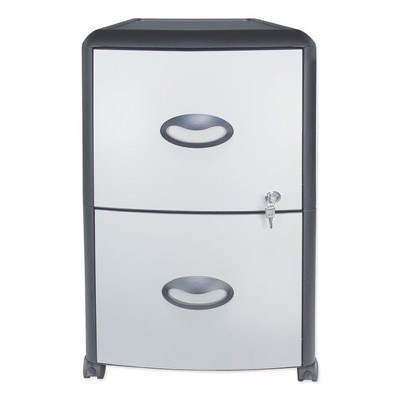 Storex Mobile Filing Cabinet with Metal Siding, 2 Letter-Size File Drawers, Silver/Black, 19" x 15" x 23"