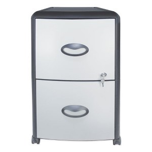 Storex Mobile Filing Cabinet with Metal Siding, 2 Letter-Size File Drawers, Silver/Black, 19" x 15" x 23" - 1 of 4