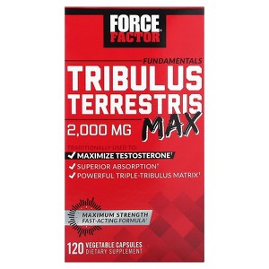 FORCE FACTOR Tribulus Terrestris Max for Men, Testosterone Booster and Male Vitality Supplement, for Superior Absorption, 2000mg, 120 Capsules, Red - 1 of 3