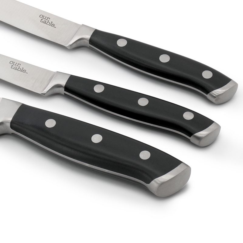 Our Table 3 Piece Triple Riveted High Carbon Stainless Steel Cutlery Starter Set in Black, 3 of 6