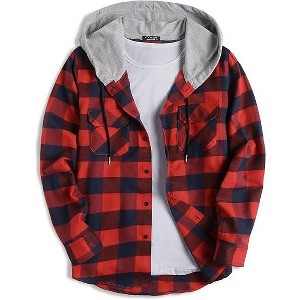 COOFANDY Men's Plaid Hoodie Flannel Shirt Jacket Long Sleeve Casual Fashion Button Shirts - 1 of 4