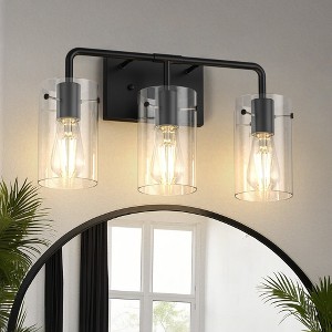 YANSUN 18 in. 3-Light Black Metal Vanity Light with Clear Glass Shade Bathroom Fixture for Modern Farmhouse Style Spaces - 1 of 1