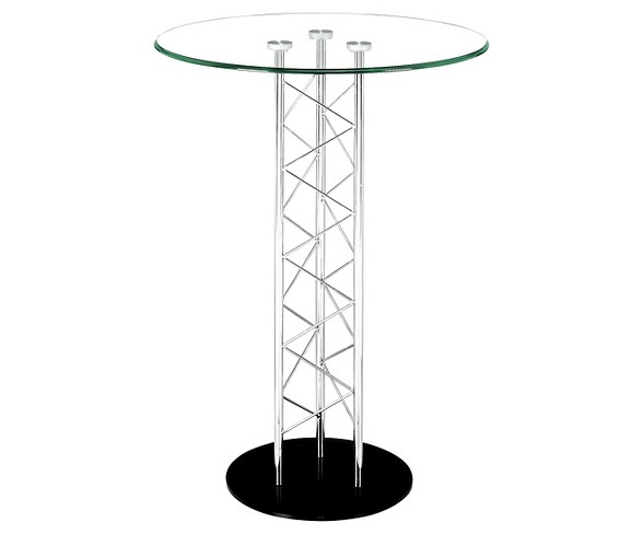 Chromed Steel Tube, Tempered Glass and Steel Base 42" Round Pub Table - Clear - ZM Home