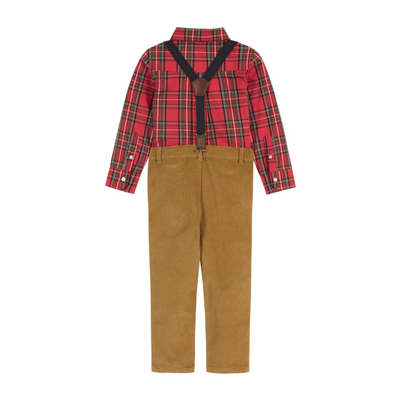 Andy & Evan  Toddler  Boys Red Plaid Flannel Buttondown w/Suspenders Set, 3 of 6