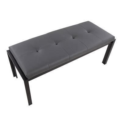 Fuji Black and Gray Faux Leather Bench with Metal Frame