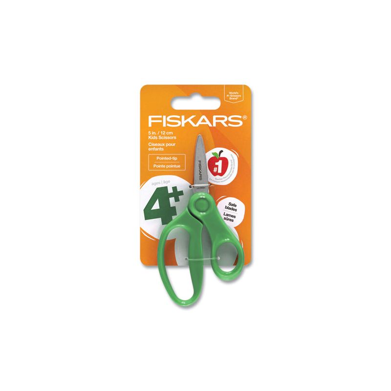 Fiskars Kids Scissors, Pointed Tip, 5" Long, 1.75" Cut Length, Straight Handles, Randomly Assorted Colors, 3 of 8