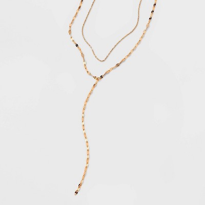 Y-Line Necklace Set 2pc - Universal Thread™ Gold: Multi-Strand, Recycled Brass, Lobster Claw Clasp