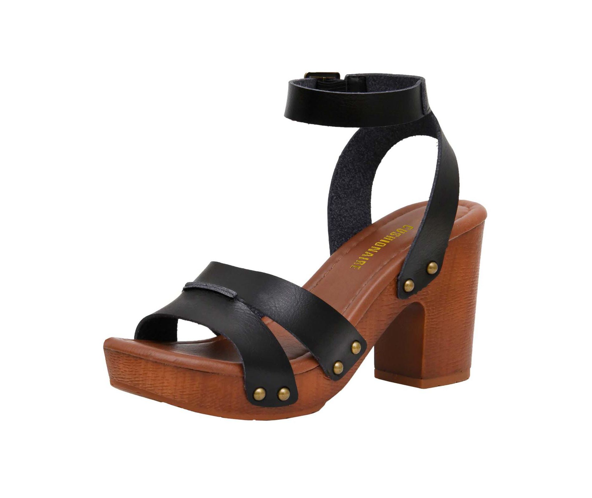 Dunes Sandra Faux Wood Block Womens Heels with Ankle Strap – Chunky Western Platform Sandals Women Comfort with Memory Foam