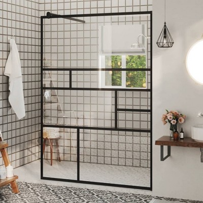 VidaXL Walk-in Shower Wall with Clear ESG Glass 45.3 in.x76.8 in. Black