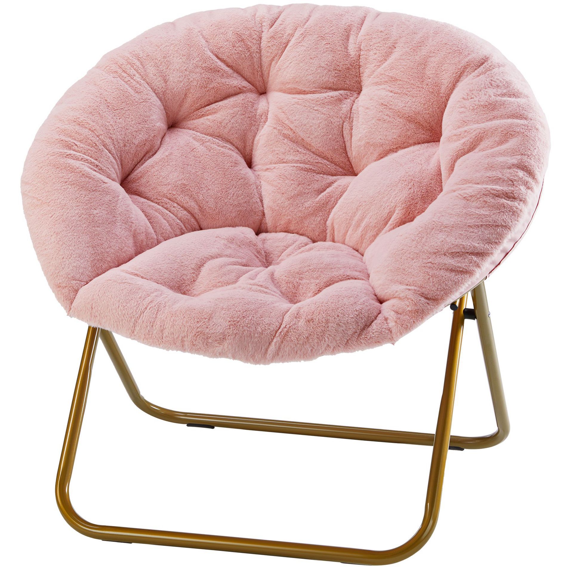 JIONJOY Foldable Faux Fur Saucer Chair - Gift-Ready Cozy Lounge Chair for Teens, Portable Pink Seat for Bedroom, Dorm, Birthday Gifts