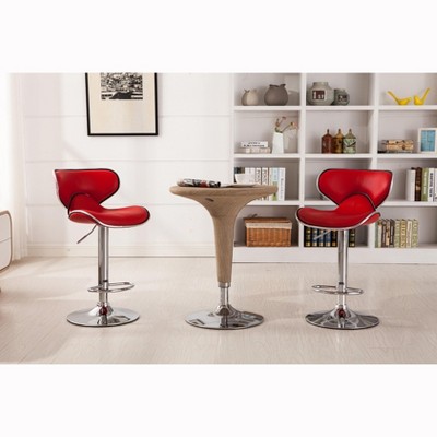Red Faux Leather Adjustable Swivel Bar Stools with Chrome Base, Set of 2